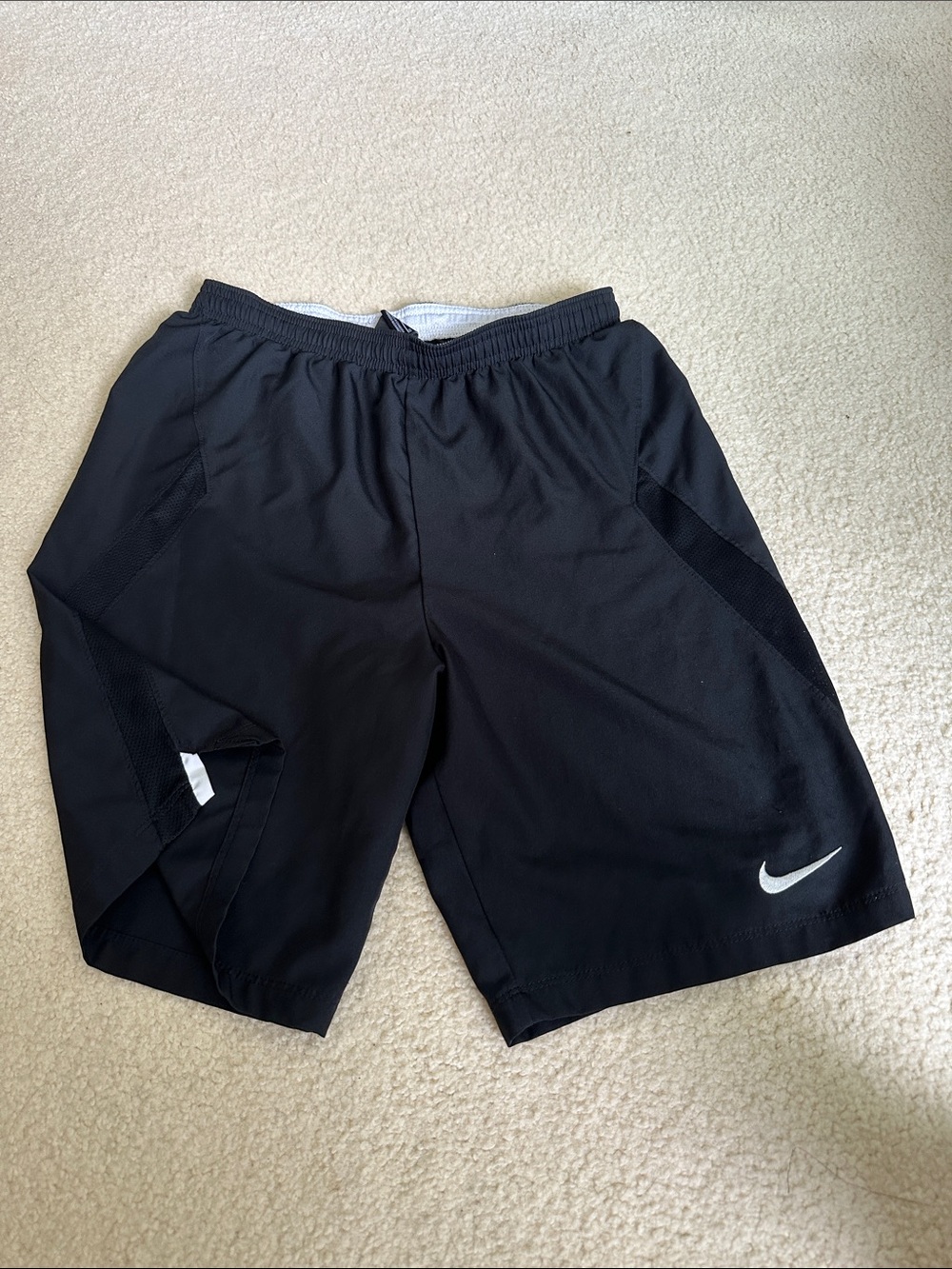 Nike Boys lightweight Black Athletic Shorts with White Swoosh